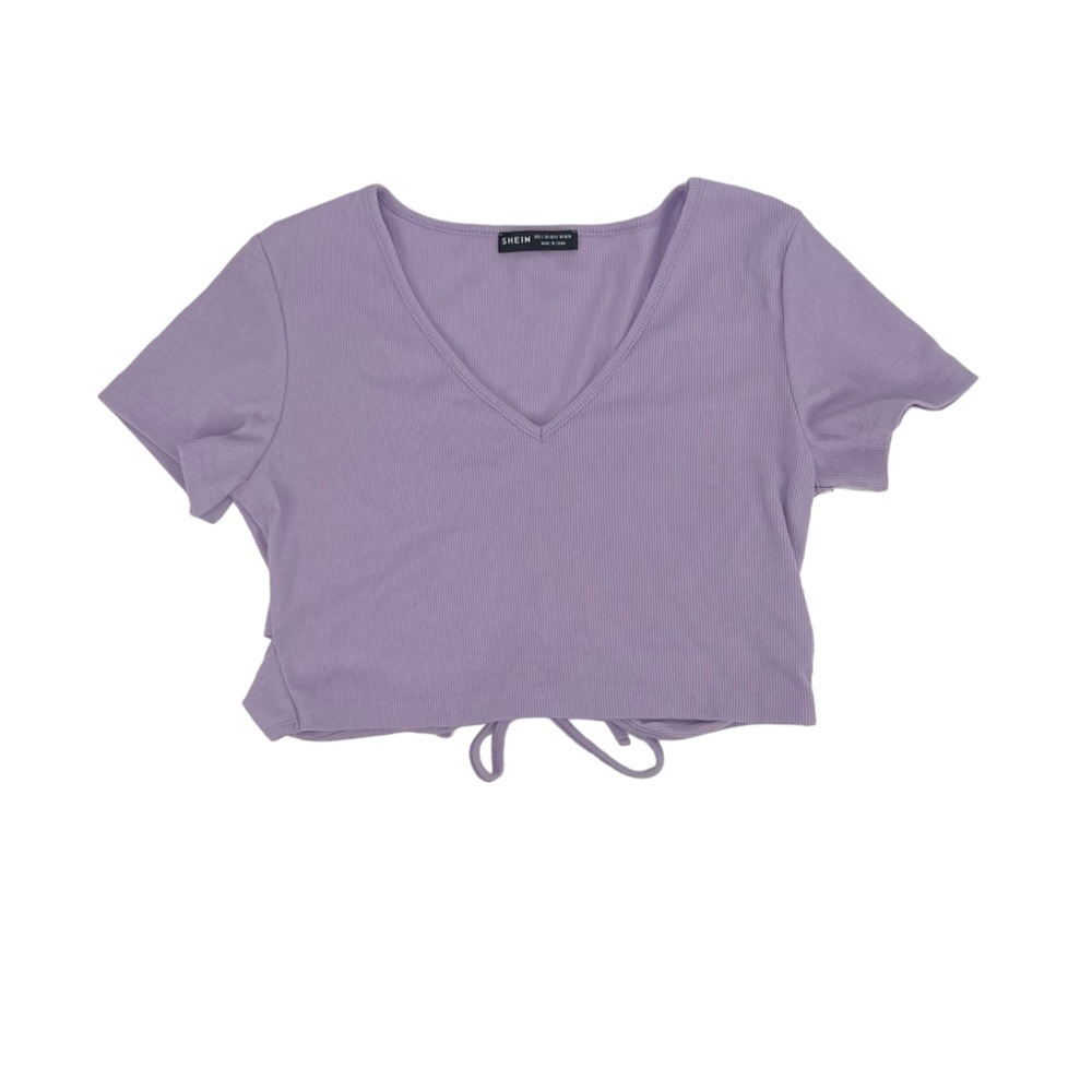 SHEIN Purple Short Sleeve Crop Shirt Size Large Women’s